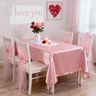 1pc Rose Gold Satin Tablecloth 58*102 Inches, Romantic Party Valentine's Day Soft Tablecloth, Suitable For Wedding, Family Dinner, Couple Date, Holiday Celebration, Gathering