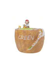 "Whimsical Resin Succulent Planter With Mini Figure & Staircase Design - Rustic 'GREEN' Decor Pot For Indoor Windowsill/Outdoor Garden (Plant Not Included)" - Multicolor - View 11