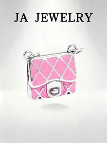1pc S925 Silver Pink Enamel Argyle Bag Pendant | Cute Dainty Fashion Accessory-Themed Daily Jewelry-JA - Hồng - Xem 1