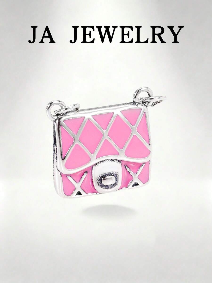 1pc S925 Silver Pink Enamel Argyle Bag Pendant | Cute Dainty Fashion Accessory-Themed Daily Jewelry-JA - Hồng - Xem 1