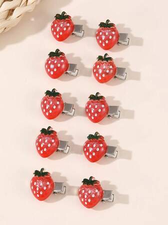 5 st/10 st/15 st hårspännen i röd jordgubbsmönster för flickor, lämpliga för daglig dekoration