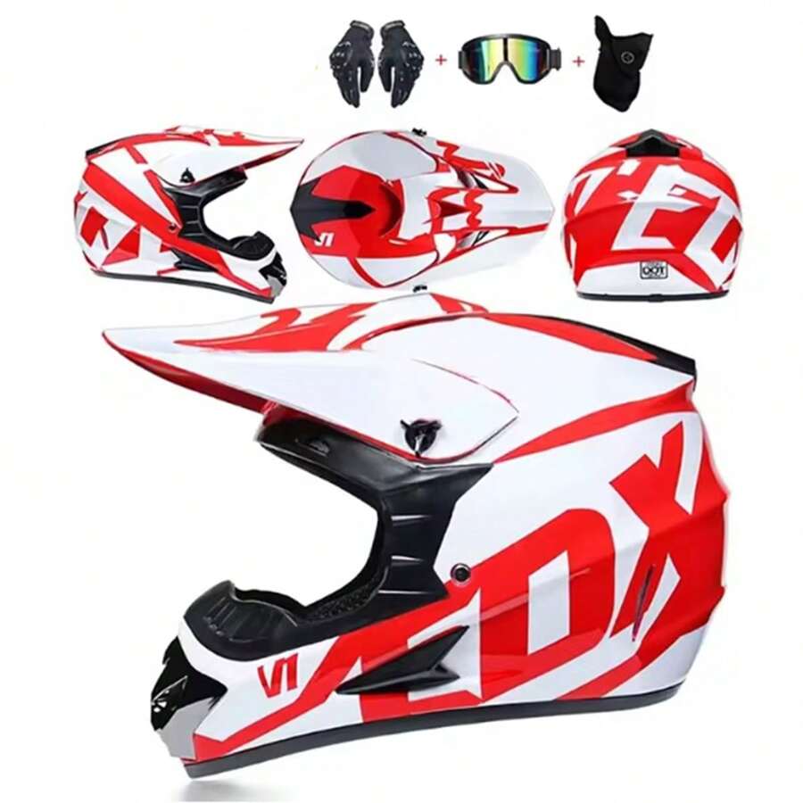 Casco Para Motocross Certificado Dot + Abs Gogles + Regalo - Rojo - Ver 1