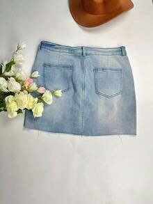 大码女式水洗弹力牛仔短裤，适合春夏休闲穿着及通勤度假。 - 藍色 - 查看 7