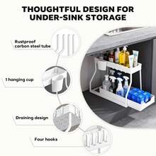 2 Pack Under Sink Organizers Black/White, 2-Tier Large Capacity Pull Out Kitchen & Bathroom Under Sink Drawer Organizer - Space-Saving, Durable Black Storage Solution - 白色 - 查看 4