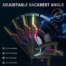 GartistGo Ergonomic Gaming Chair With LED Lighting Effects, Height-Adjustable Backrest, With Lumbar Support And Headrest - Black - View 5