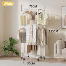 Coat Racks,Clothes Drying Rack With Wheels, Space-Saving Clothesline Home,Sturdy Metal Construction,Balcony, Living Room - White - View 2