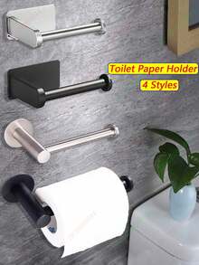 1pc Stainless Steel Toilet Paper Holder, Self-Adhesive Tissue Dispenser, Comfortable Paper Towel Rack, Absorbent Napkin Holder, Bathroom Accessories, Kitchen Towel Rack, Paper Towel Holder, No Drilling Required, Wall-Mounted, Storage Cabinet, Bathroom Organizer, Bathroom Hardware, Bathroom Decor, Round/Square Base - Multicolor - View 1