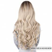 ZigZag Hair 13x3.5英寸渐变脏金色合成蕾丝前假发，预先拔毛的发际线，适合时尚女性日常佩戴和派对，耐热纤维发丝，无需胶水 - 漸變金色 - 查看 3