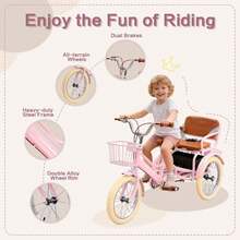 Kid Stricycle, 16 Inch Girls Tricycle For Kids 4-9 Years Old, Dual Handbrake Boys Tricycle With 2 Seats, 3 Storage Baskets, Multiple Colors - Pink - View 5