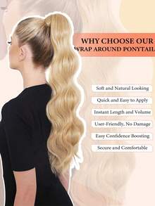 马尾假发片，卷曲波浪造型，夹式假发，环绕式长马尾假发片，合成纤维接发，女士适用，18英寸/24英寸 - 彩色 - 查看 5