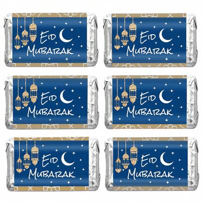 30pcs/5sheets Eid Mubarak Candy Mini Candy Bar Wrapper Stickers, Ramadan Chocolate Candy Labels For Islamic Muslim Eid Party Favor Decorations, Ramadan Party Supplies, No Candy