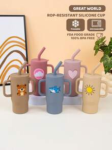 210ml Baby Silicone Sippy Cup, Anti-Leak Anti-Drop, Toddler Water Training Cup With Cute Pattern Straw, Detachable & Easy To Clean, Recommended As Christmas & New Year Holiday Gift - Multicolor - View 5