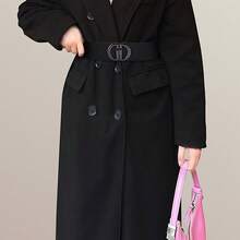1 Piece New European And American Fashion Ladies Elastic Button Waist Seal Dress Down Jacket Suitable For Daily Use - màu đen - Xem 4