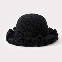1pc Hand-Knitted Wool Hat Autumn Winter Thickened Windproof Wave Hat Simple Versatile Solid Color Knitted Hat - Hồng - Xem 2