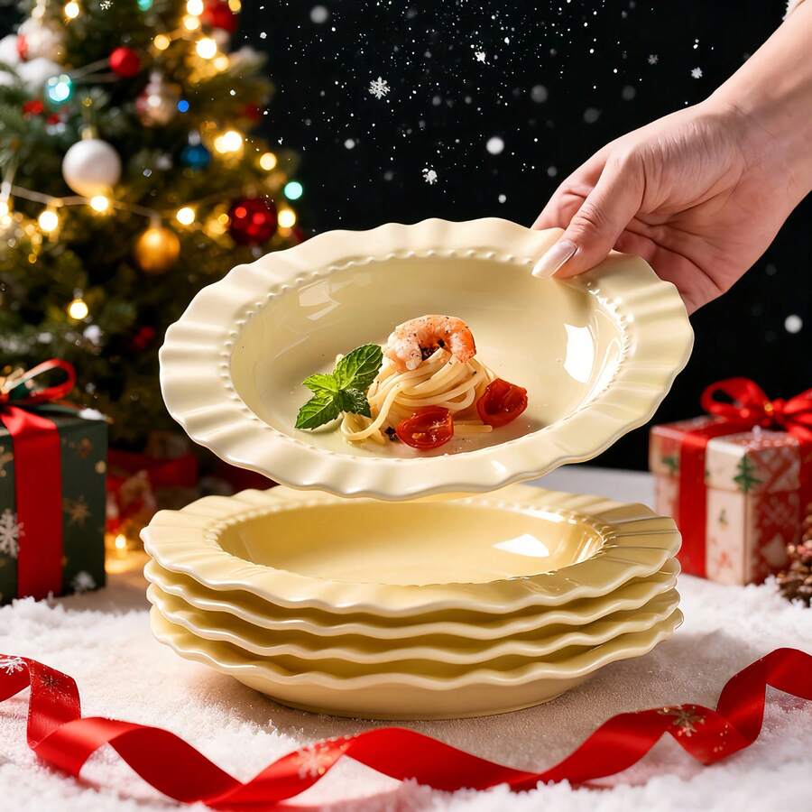 1/2/5pcs Cream Lace Plates, PP Material Household Dinner Plates, Cream-Style Straw Hat Plates, Suitable For Family Daily Use, Gatherings, And Parties - Milky White - View 1