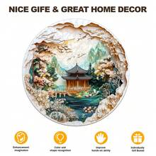 1件中国山水画木制拼图，不对称动物造型木制拼图玩具，独特派对游戏礼物，装饰艺术画，桌面魔幻拼图，创意儿童益智拼图，节日礼物，成人木制拼图，感恩节/新年/生日礼物（2D拼图） - 彩色 - 查看 8