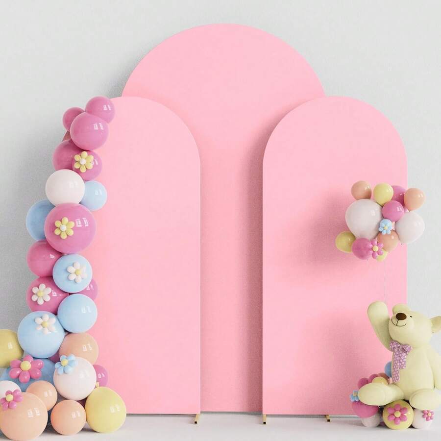eluckya Arched Backdrop, 6ft, 6.6ft, 7.2ft, Double-Sided Stretch Fabric, Arched Backdrop, Dome Arched Backdrop, Suitable For Birthday Parties, Baby Showers, Gender Reveal Parties, Decorative Arches, Wedding Banners, Wedding Arch Support Decorations (Backdrop Only, Support Not Included). - Pink - View 1