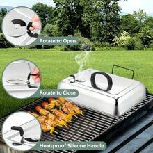 Leonyo - Juego de 2 cupula de fusion resistente para plancha cubierta rectangular de acero inoxidable de 13 pulgadas tapa de vapor para parrilla plana - 2 x 9 pulgadas redondo y 1 x 13 pulgadas rectangular - Ver 4