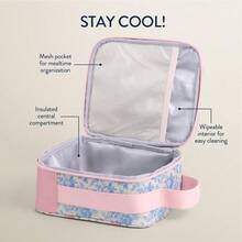 YQQ Itzy Ritzy - Fiambrera para niños pequeños - La lonchera para niños está aislada e incluye soporte para botellas de agua más 2 bolsillos duradera y fácil de limpiar cintas y rosas2179 - Cintasyrosas - Ver 3