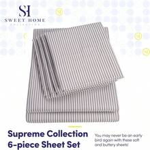 Queen Size Sheets for Bedroom, 1500 Thread Count Fine Brushed Microfiber, Deep Pocket, 2 Extra Pillow Cases, Classic Stripe Gray, Great Value - GRIS - Ver 2