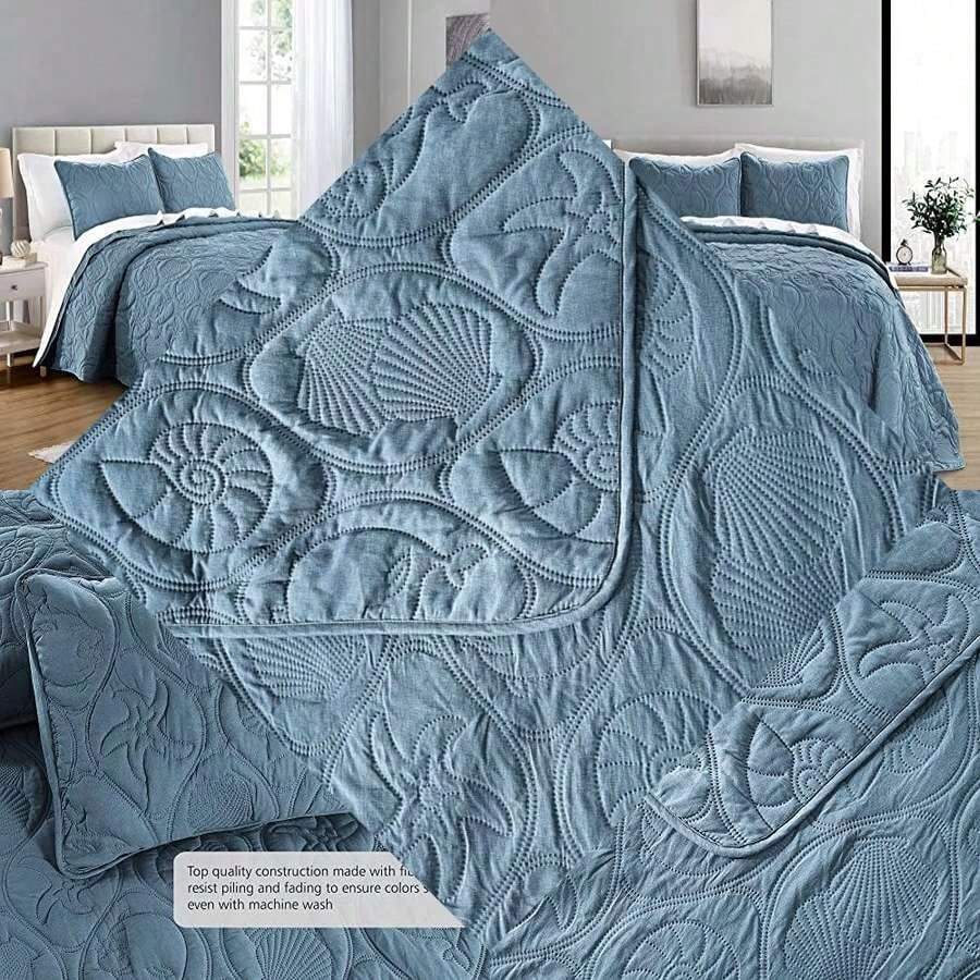 Large Size Microfiber Bed Set with Star Pattern for Bedroom, Includes 1 Comforter and 2 Pillowcases, Gray Blue Color - Estrella de océano azul ceniza - Ver 1