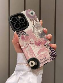 1pc Fashionable Vintage Bulb Leopard Print & Cherry Blossom Vertical Faux Leather Texture Anti-Slip Anti-Drop Soft Protective Phone Case Compatible With IPhone And Phones 17/17AIR/17PRO/17PROMAX - Multicolor - View 3