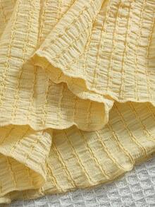 女童A字连衣裙，撞色荷叶边领灯笼袖连衣裙，适合日常外出/户外休闲度假/公主风，夏季 - 黃色 - 查看 8