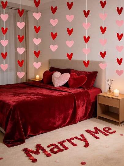 1/5件装情人节毛毡爱心横幅，爱心彩旗串，适用于婚礼、情人节、周年纪念日、派对、新娘送礼会、订婚仪式、家居装饰