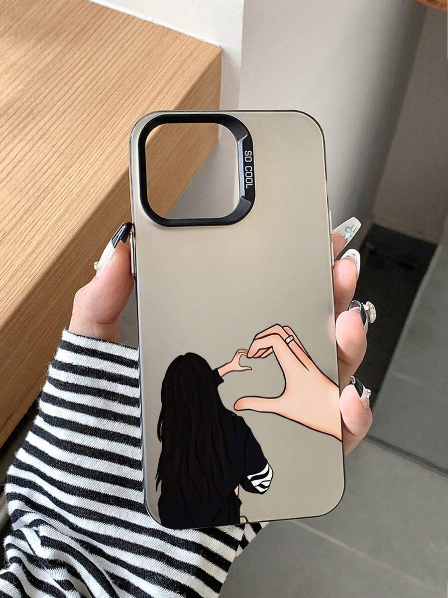 1pc Creative IMD Acrylic TPU 2-In-1 UV Thick Phone Case With Minimalist Couple Design, Suitable For IPhone 17/17 Air/17 Pro/17 Pro Max, 16/16 Plus/16 Pro/16 Pro Max, 15/15 Plus/15 Pro/15 Pro Max, 14/14 Plus/14 Pro/14 Pro Max, 13 MINI/13/13 Pro/13 Pro Max, Protects Phone Back And Screen - Multicolor - View 1