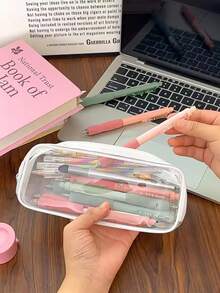 Transparent Visual Pencil Case Large Capacity Pencil Pen Gel Pen Storage Bag Simple Zipper Stationery Storage Bag Portable Storage Bag Can Hold Stationery Cosmetics Toiletries General Storage Bag. - Multicolor - View 3