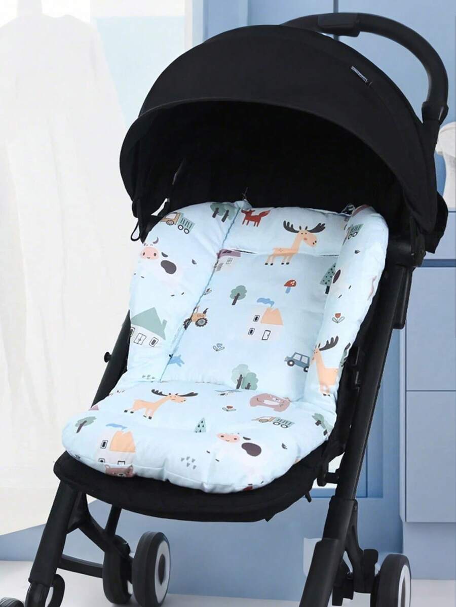 1件装卡通图案柔软透气婴儿车座垫,舒适婴儿车垫,便携式婴儿车衬垫 - 彩色 - 查看 1