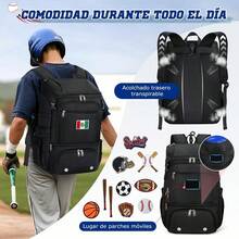 RAINSMORE Mochila Béisbol Hombre Ligera para Softball con Doble Alenamiento de Cascos, Compartimento de Zapatos y Gancho para Valla Mochilas de Béisbol para Equipamiento y Viajes Adultos y Jóvenes - negro - Ver 6