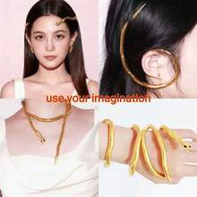 3件套美杜莎蛇头饰配饰套装，包括蛇项链、蛇耳环和蛇形首饰套装，适合万圣节派对 - 蛇 - 查看 4