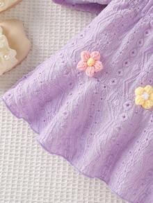 少女精致3D立体花卉吊带背心+半裙套装，适合度假和日常穿着 - 紫丁香色 - 查看 9