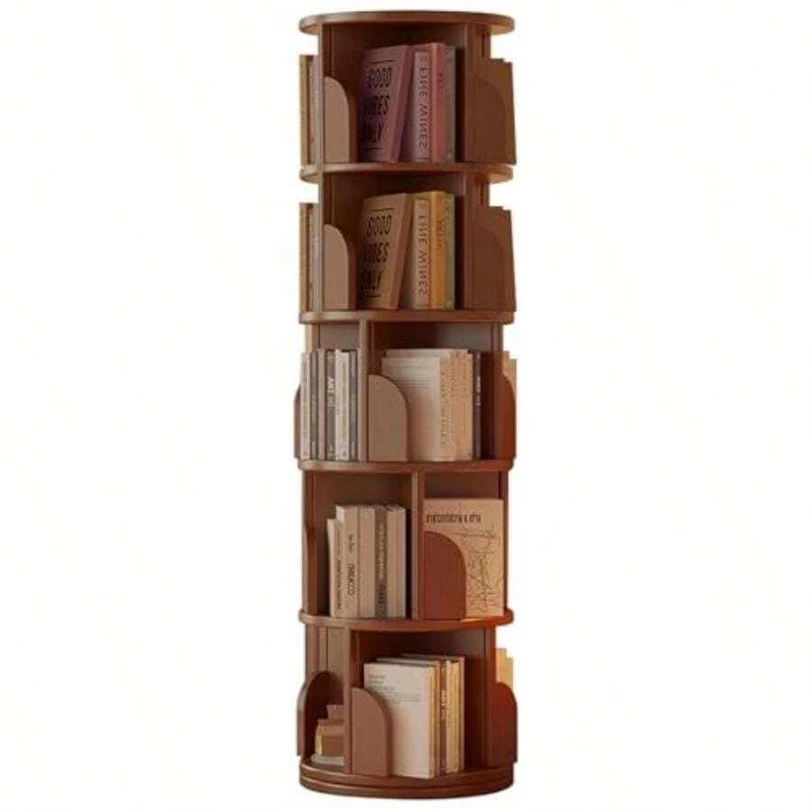 Rotating Bookshelf 360° Rotating Bookcase For Small Space Corner Bookshelf For Bedroom Living Room Study Room 5 Tier - như hình ảnh - Xem 1