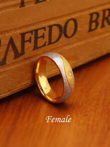 Nhẫn đôi mạ vàng 18K, kiểu dáng tối giản, đính đá Cubic Zirconia hình tròn, chất liệu thép không gỉ, thích hợp làm quà tặng lãng mạn cho đám cưới, lễ đính hôn, ngày Valentine hoặc hẹn hò, dùng để trang trí hàng ngày. - nhẫn đôi - Xem 10