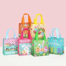 24pcs/12pcs/6pcs Rabbit Themed Paper Bags With Handles, Reusable Non-Woven Fabric Bags, Easter Party Supplies, Birthday Party Gifts And Packaging - Multicolor - View 5