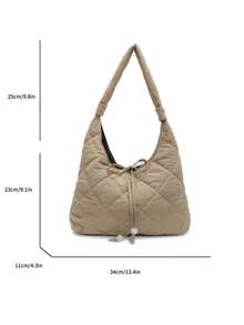 2025 New Autumn/Winter Large Capacity Casual Commuter Tote Bag For Women, Cotton Fabric Shoulder Underarm Bucket Bag - Khaki - View 8