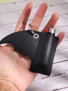 1pc PU Leather Bat Wing Design Lighter Case - Durable PVC And PS Material, Keychain Closure, Fashionable Black Surface, Compact Size, Easy To Carry - Ideal Accessory For Outdoor Sports Enthusiasts
