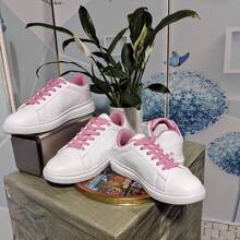 高品质真皮McQueen轻便新款白色女士运动鞋，厚底，增高，百搭，休闲，运动，平底鞋 - 白紅 - 查看 3