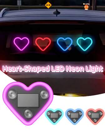 Luz ambiente LED para automóvil, Luces LED de neón con forma de corazón alimentadas por energía solar para automóvil, Luz para automóvil alimentada por energía solar con 6 modos, Resistente al agua IP65, Regalo romántico para Navidad, Día de San Valentín, Aniversario, Noche de cita, Capacidad de batería de 300mAh
