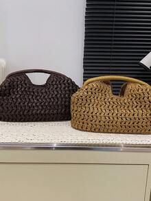 BAILEE New Handmade Woven Straw Clutch Bag, Suitable For Shopping, Casual Outings, Vacations, Gatherings And Parties, Straw Bag ,Holiday - Coffee Brown - View 5
