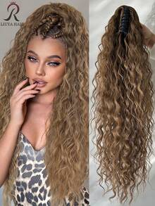 Tóc giả đuôi ngựa dài 30 inch, kiểu gợn sóng xoăn, sợi tổng hợp nhiều lớp chịu nhiệt, tóc giả sợi chịu nhiệt gợn sóng xoăn, unisex, dễ đeo, màu đen nâu, phù hợp cho tiệc tùng và tạo kiểu hàng ngày, phù hợp với mọi tông da, kiểu cơ bản, sợi chịu nhiệt cao, vẻ ngoài tự nhiên. - Lanh nâu - Xem 2