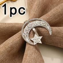 1/5pcs Ramadan Napkin Rings, Gold/Silver Rhinestone Moon & Star Napkin Holders, Suitable For Ramadan Party, Gathering, Holiday Gifts, Dining Table Decor, Home & Restaurant Use