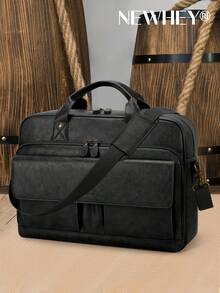 NEWHEY 男士笔记本电脑包 PU 皮革斜挎包 15.6 英寸公文包 复古电脑手提包 商务办公 - 彩色 - 查看 2