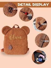 1pc Customized Embroidered Cartoon Plush Backpack (Name Embroidery Available), Small Snack Bag, Cute Teddy Bear Student Backpack, New Knitted Mini Backpack, Cartoon Zipper Bag, Lightweight Design, Girls' Backpack, Travel Shoulder Bag, Daily Cute Shoulder Bag, Versatile Office Commute Backpack, Portable Plush Student Backpack