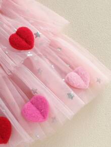 Valentine's Day Little Girls Tutu Dress Adorable Heart Decorated Sleeveless Square Neck Tulle Dress - Hồng - Xem 5
