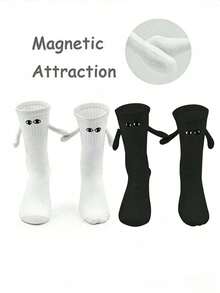 半双装磁性情侣袜，可爱自动吸附式中筒袜，春秋季 - 黑與白 - 查看 15