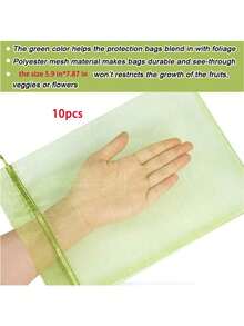 100/50/10个装水果保护袋，轻便耐用的绿色网状阻隔袋，带抽绳，适用于葡萄、草莓和园艺植物，防止昆虫和鸟类侵害，适合防治病虫害和种植水果蔬菜，也可用于存放化妆品、珠宝、糖果等。