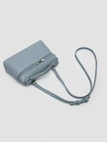 1 pieza Bolso de hombro cuadrado de unicolor con textura de grano de litchi en PU, pequeño bolso de mano para mujer, adecuado para combinar con diaria, salidas, compras, fiestas, bol - Celeste - Ver 9
